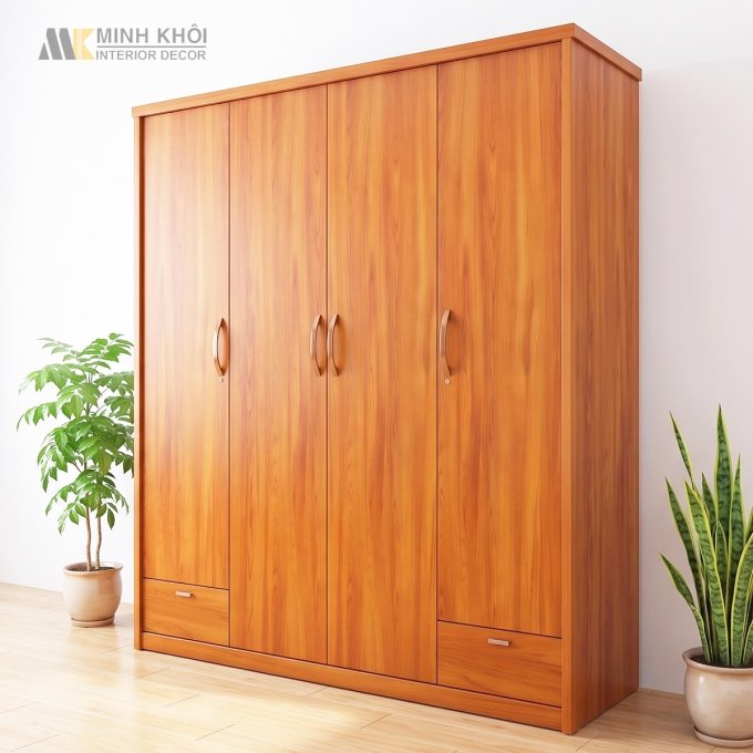 Tủ Áo 4 Cánh Màu Gỗ Xoan Đào 1m8 - TA669