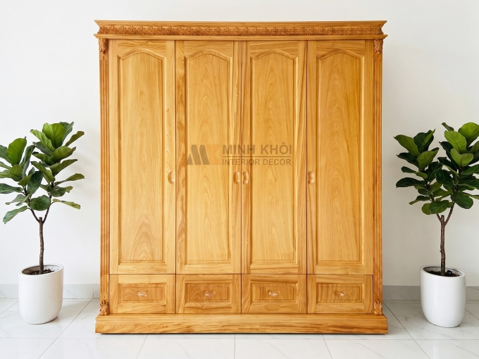 Tủ Áo Gõ Đỏ Chạm Hoa - TA856