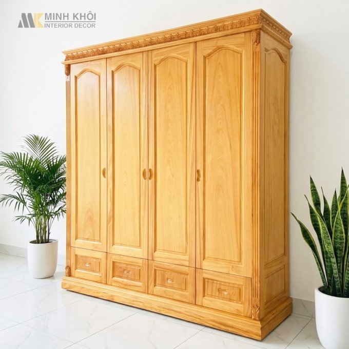 Tủ Áo Gõ Đỏ Chạm Hoa - TA856