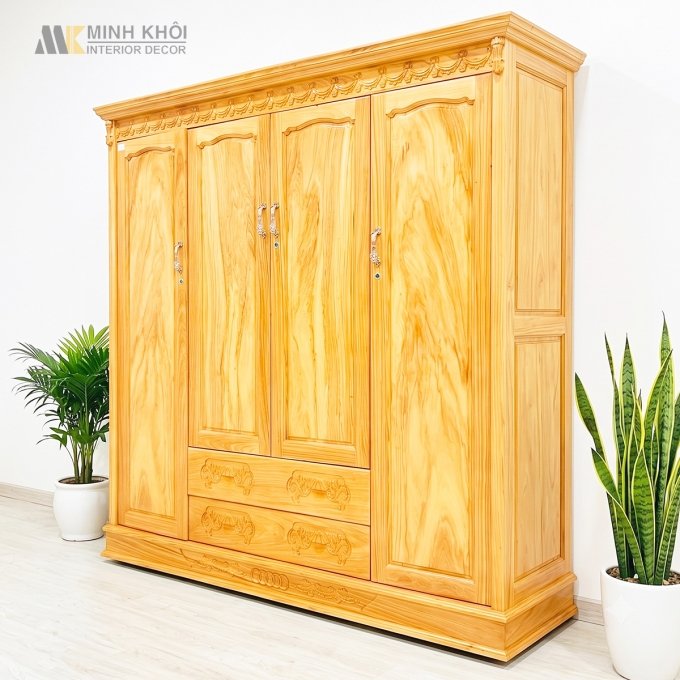 Tủ Áo Gõ Đỏ Tân Cổ Điển 4 Cánh Cao Cấp - TA949