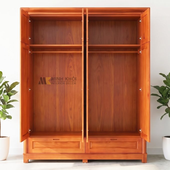 Tủ Áo Gỗ Xoan Đào Hiện Đại 4 Cánh Đẹp - TA953