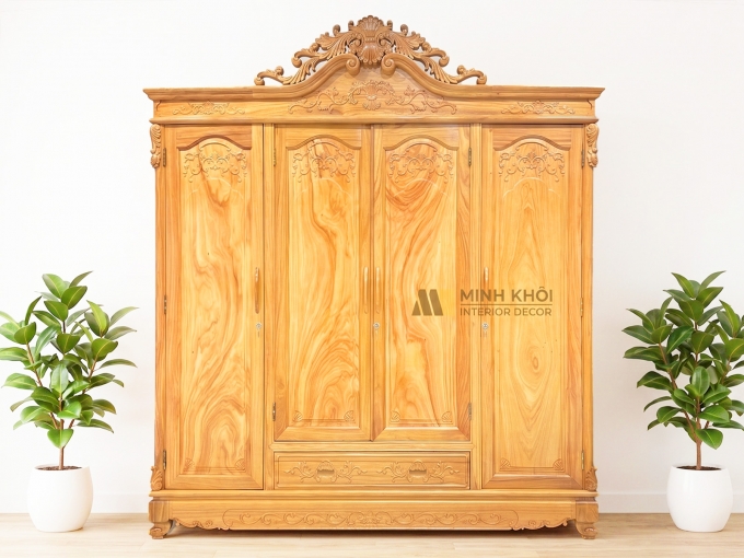 Tủ Áo Hoàng Gia Gỗ Gõ Đỏ 4 Cánh Cao Cấp - TA946
