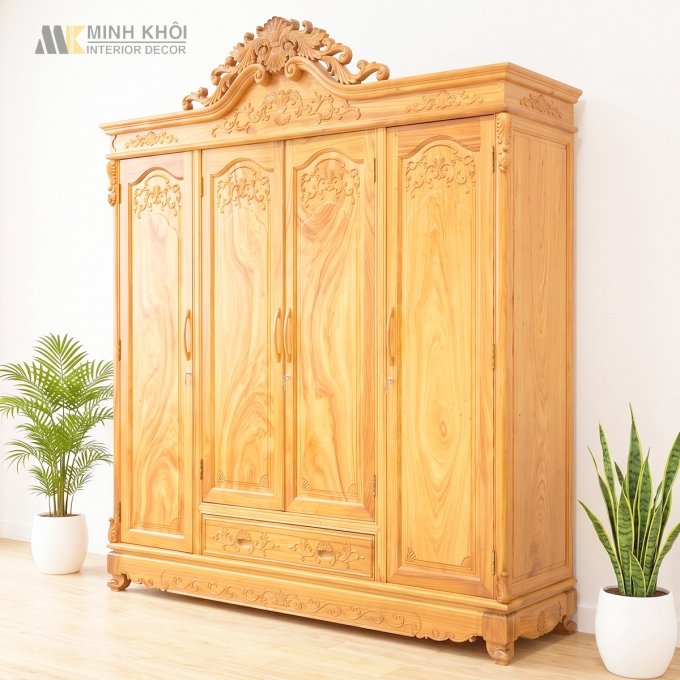 Tủ Áo Hoàng Gia Gỗ Gõ Đỏ 4 Cánh Cao Cấp - TA946