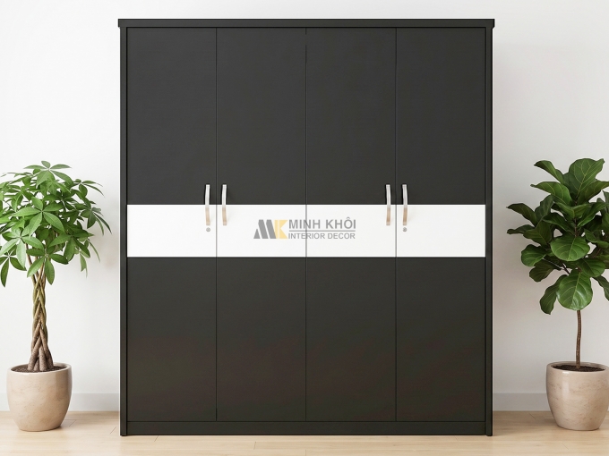 Tủ Áo Màu Đen 4 Cánh Màu Sồi Xám - TA628