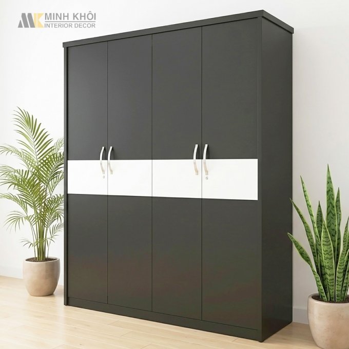 Tủ Áo Màu Đen 4 Cánh Màu Sồi Xám - TA628