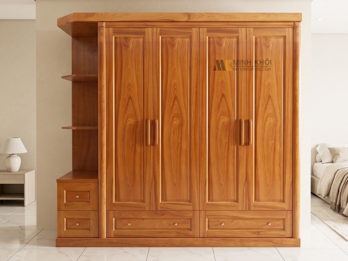 Tủ Áo Phủ Gõ Đỏ 3 Cánh Có Kệ Trang Trí - TA277