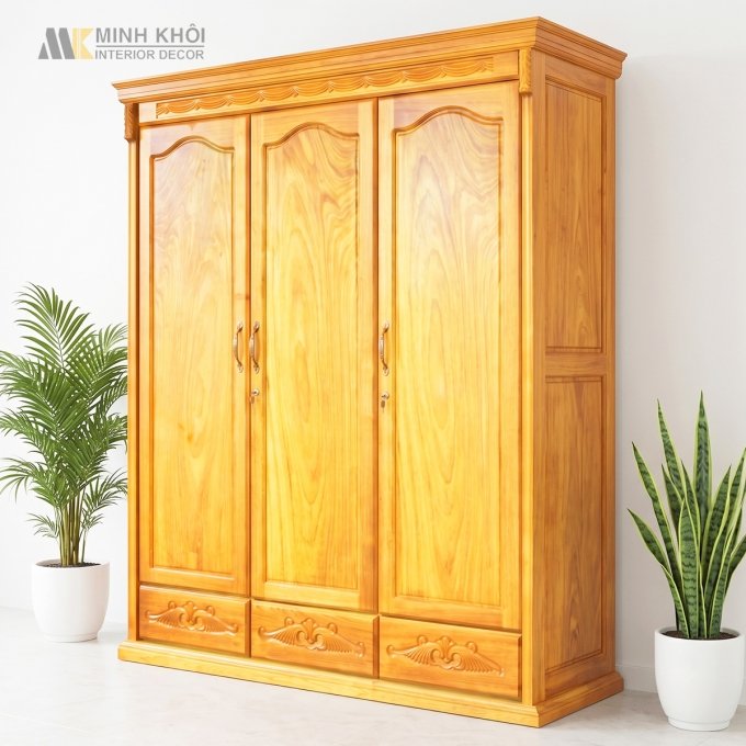 Tủ Áo Quần Đẹp Gõ Đỏ Tân Cổ Điển 3 Cánh Đẳng Cấp - TA975
