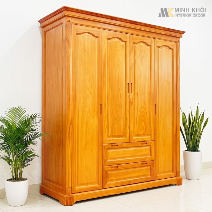 Tủ Áo Quần Gõ Đỏ Cao Cấp 4 Cánh Sang Trọng - TA971