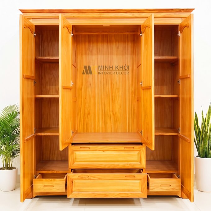Tủ Áo Quần Gõ Đỏ Cao Cấp 4 Cánh Sang Trọng - TA971