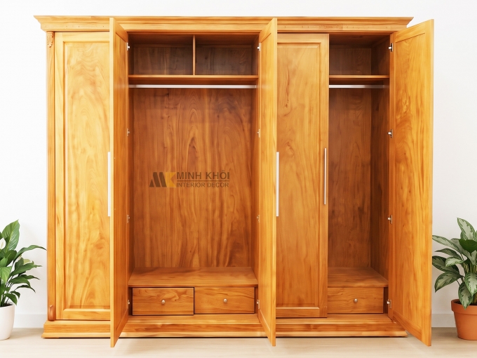Tủ Áo Quần Hiện Đại Gõ Đỏ Cao Cấp 5 Cánh - TA967