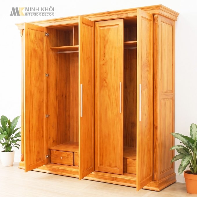 Tủ Áo Quần Hiện Đại Gõ Đỏ Cao Cấp 5 Cánh - TA967
