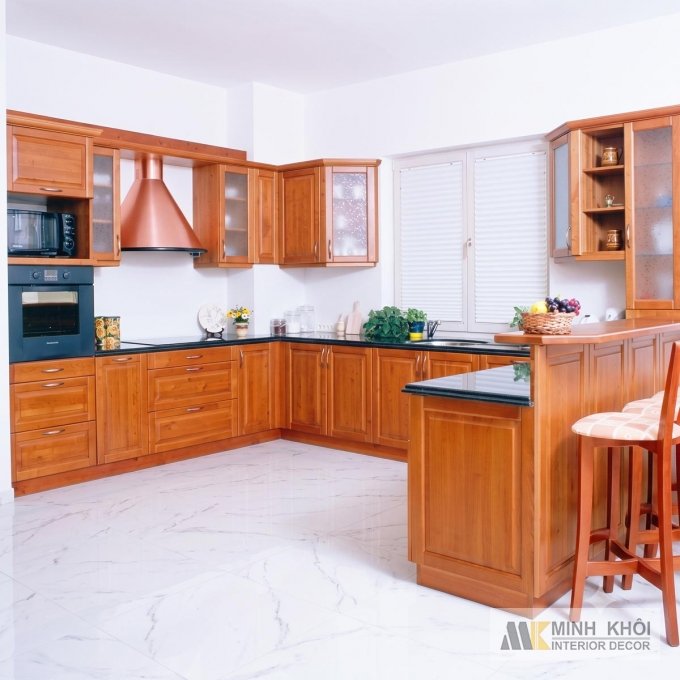 Tủ Bếp Đẹp Gỗ Màu Xoan Đào Tự Nhiên - TB2006