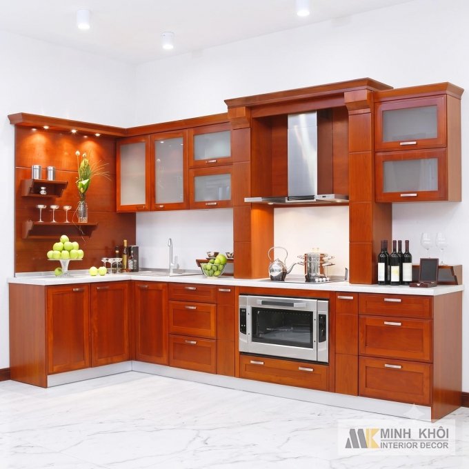 Tủ Bếp Gỗ Căm Xe Hình Chữ L - TB2425