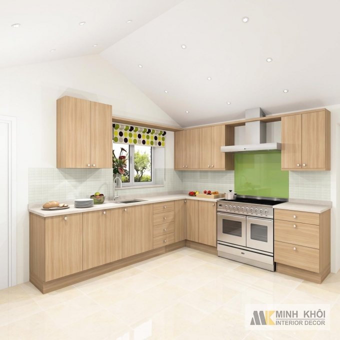 Tủ Bếp MDF Chữ L Vân Sồi - TB010