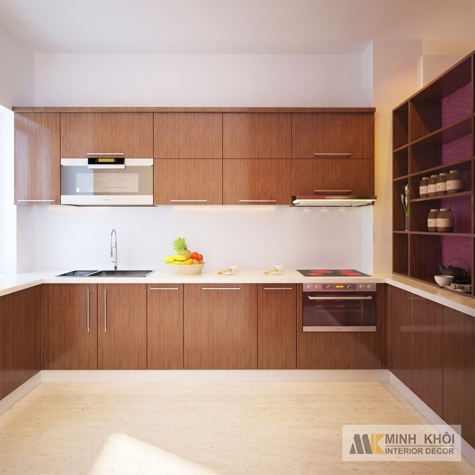 Tủ Bếp MDF Hiện Đại Vân Gỗ Tự Nhiên - TB016