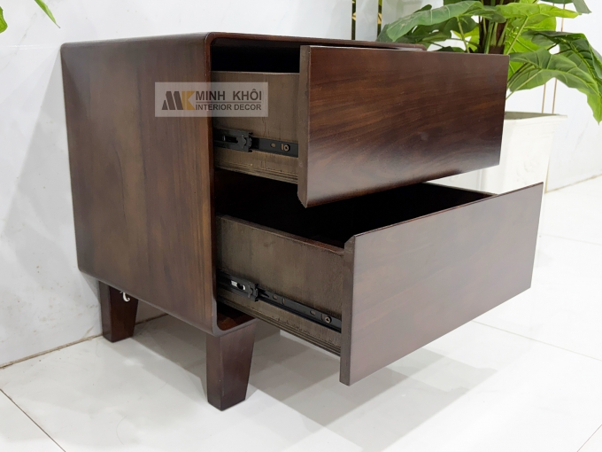 Tủ Đầu Giường Gỗ Sồi Phủ Óc Chó Hiện Đại - TDG233