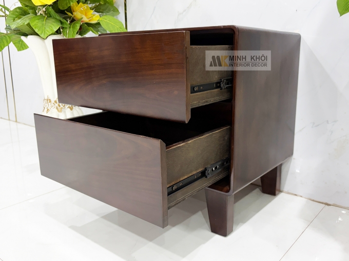 Tủ Đầu Giường Gỗ Sồi Phủ Óc Chó Hiện Đại - TDG233