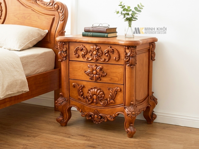 Tủ Đầu Giường Tân Cổ Điển Gõ Đỏ Cao Cấp - TDG232