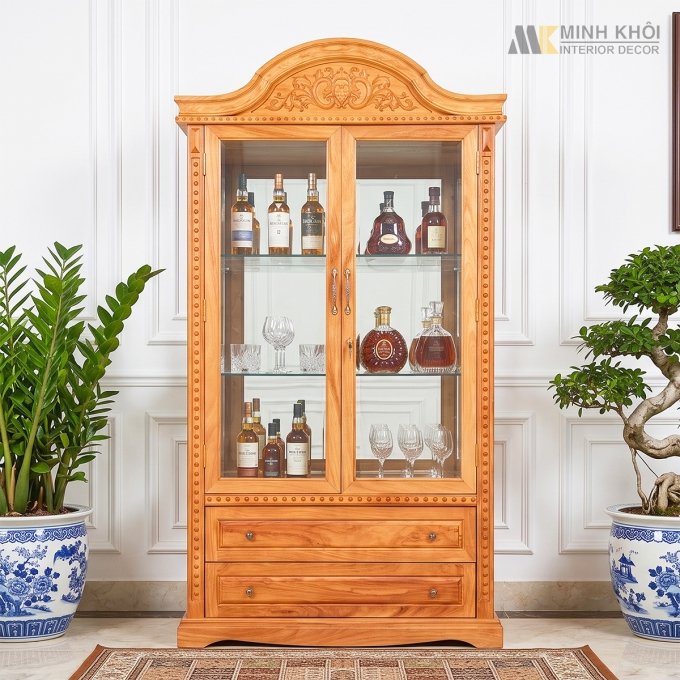 Tủ Để Rượu Gõ Đỏ Mái Vòm 1m2 Cao Cấp - TR2030