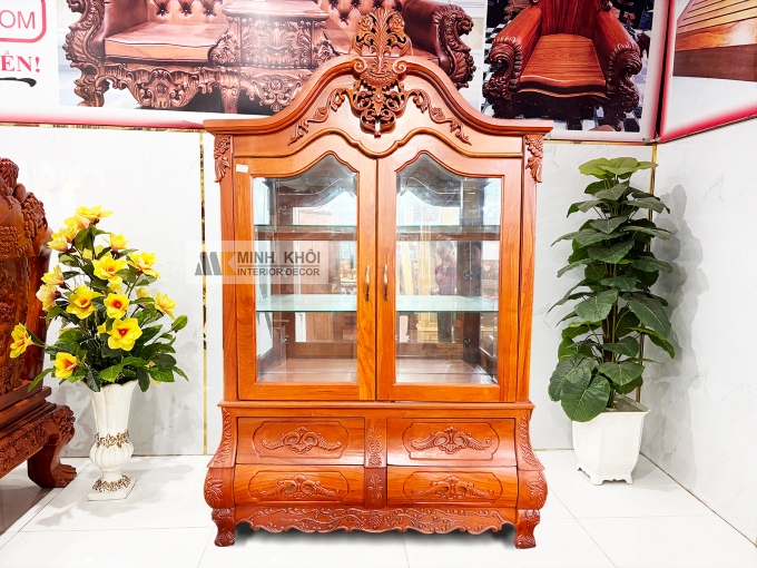 Tủ Để Rượu Gõ Đỏ Ngăn Kéo Cong Cao Cấp - TR111