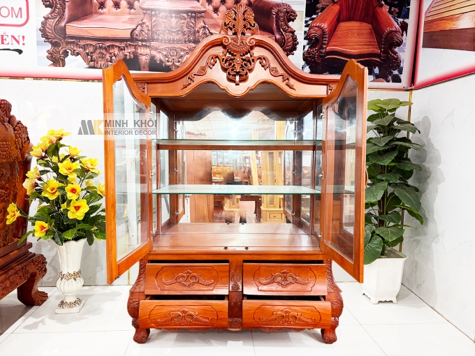 Tủ Để Rượu Gõ Đỏ Ngăn Kéo Cong Cao Cấp - TR111