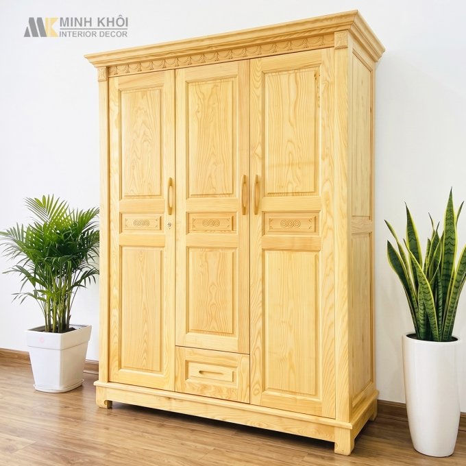 Tủ Đựng Quần Áo 3 Cánh Chạm Đồng Tiền - TA917