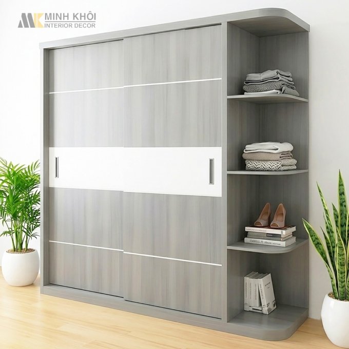 Tủ Đựng Quần Áo Cửa Lùa Có Kệ Trang Trí - TA664