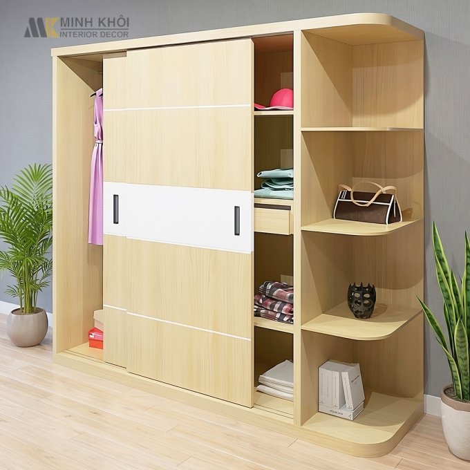 Tủ Đựng Quần Áo Cửa Lùa MDF Kệ Trang Trí - TA666