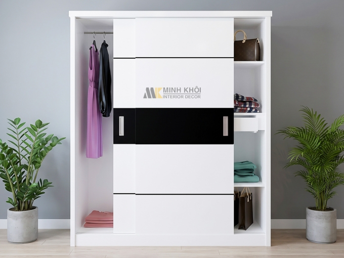 Tủ Đựng Quần Áo Cửa Lùa MDF Màu Trắng - TA663