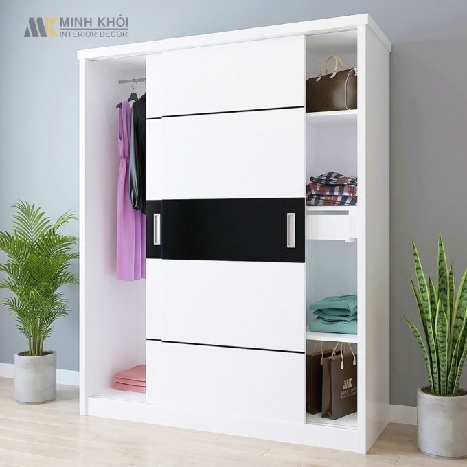 Tủ Đựng Quần Áo Cửa Lùa MDF Màu Trắng - TA663