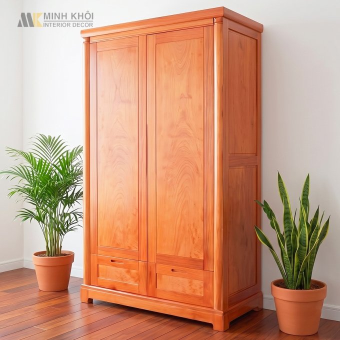 Tủ Đựng Quần Áo Gỗ Xoan Đào Tự Nhiên 2 Buồng - TA223