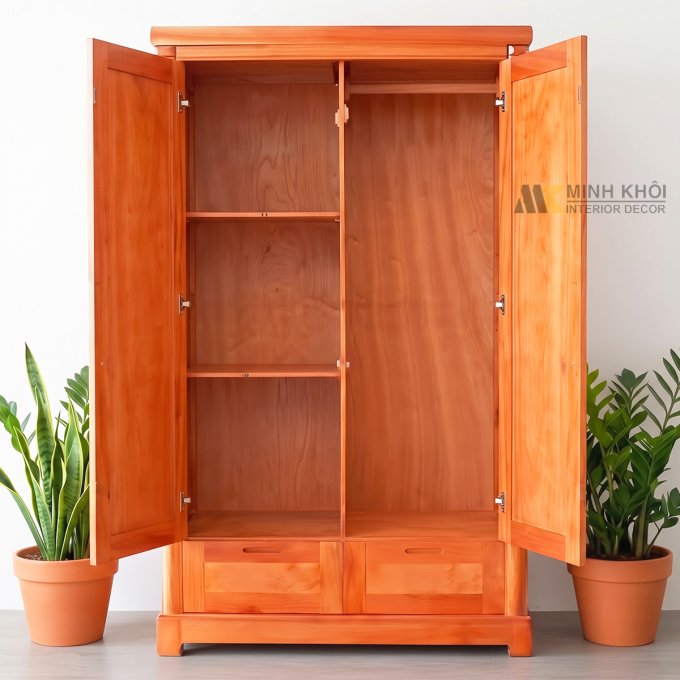 Tủ Đựng Quần Áo Gỗ Xoan Đào Tự Nhiên 2 Buồng - TA223