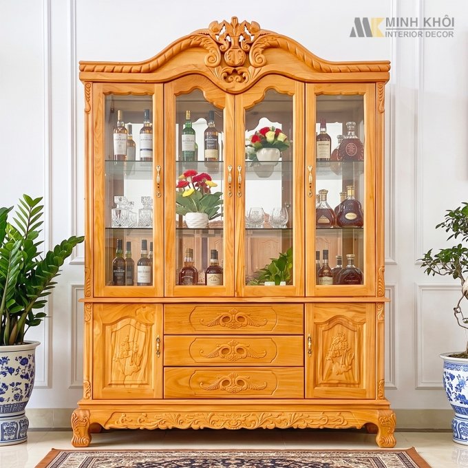 Tủ Đựng Rượu 4 Cánh Gỗ Gõ - TR901