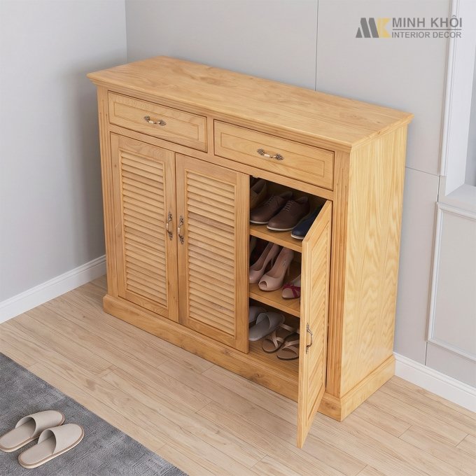 Tủ Giày Dép Lá Sách Gỗ Sồi 1m2 - TGD205
