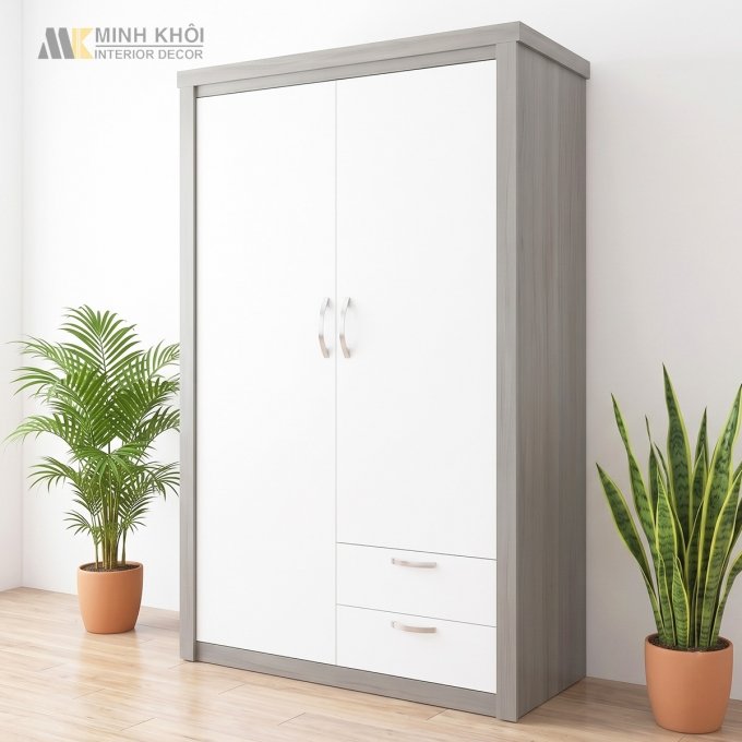 Tủ Quần Áo 2 Cánh Hiện Đại Xám Trắng - TA642