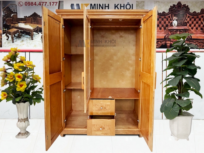 Tủ Quần Áo 3 Cánh Gỗ Gõ Đỏ Hiện Đại – TA936