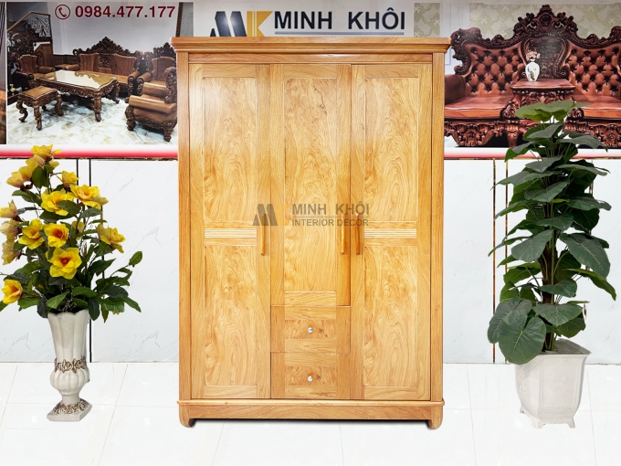 Tủ Quần Áo 3 Cánh Gỗ Gõ Đỏ Hiện Đại – TA936