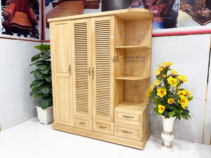 Tủ Quần Áo 3 Cánh Gỗ Sồi Cánh Chớp Có Kệ Trang Trí - TA931
