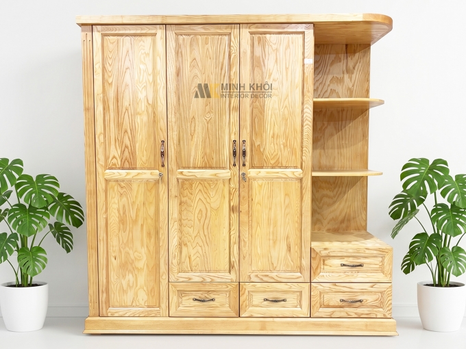Tủ Quần Áo 3 Cánh Kệ Trang Trí Gỗ Sồi - TA926