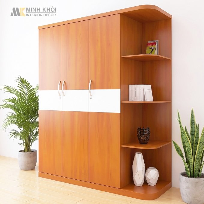 Tủ Quần Áo 3 Cánh Màu Xoan Đào Có Kệ - TA633