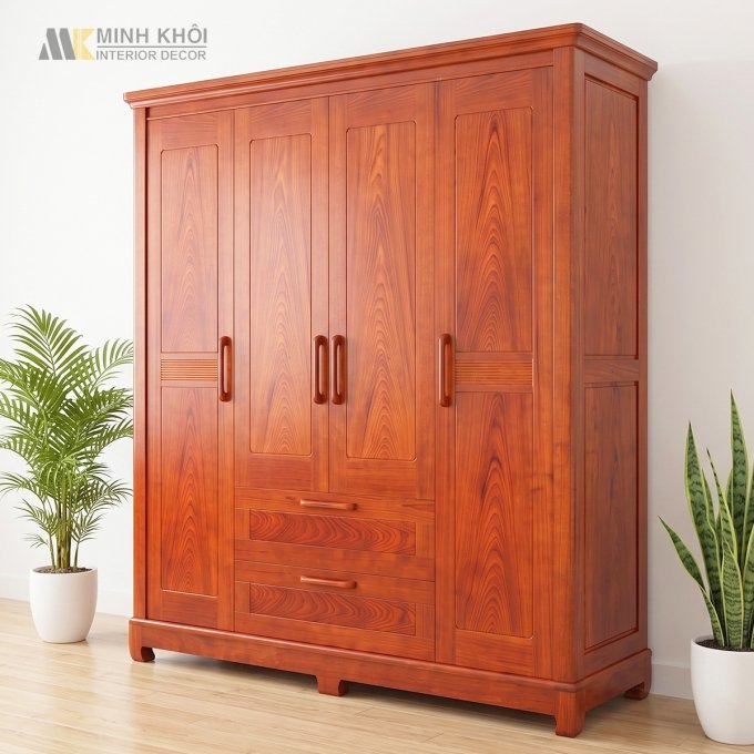 Tủ Quần Áo 4 Cánh 2 Ngăn Kéo Hiện Đại – TA935