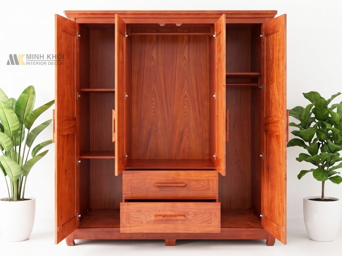 Tủ Quần Áo 4 Cánh 2 Ngăn Kéo Hiện Đại – TA935