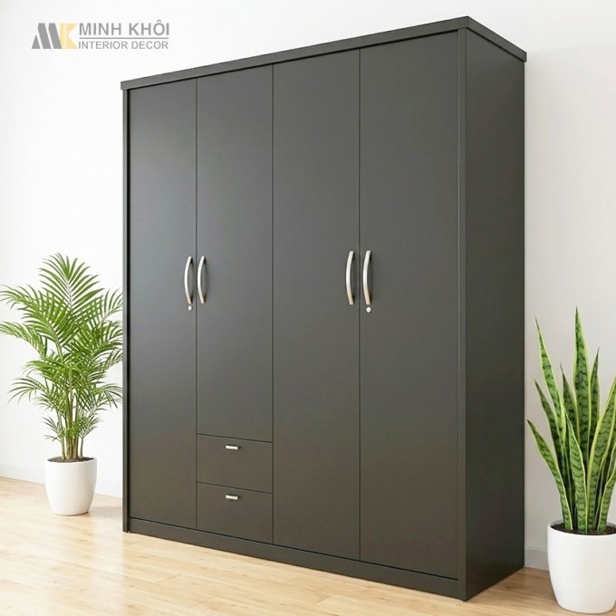 Tủ Quần Áo 4 Cánh Có Hộc Kéo Màu Đen - TA617