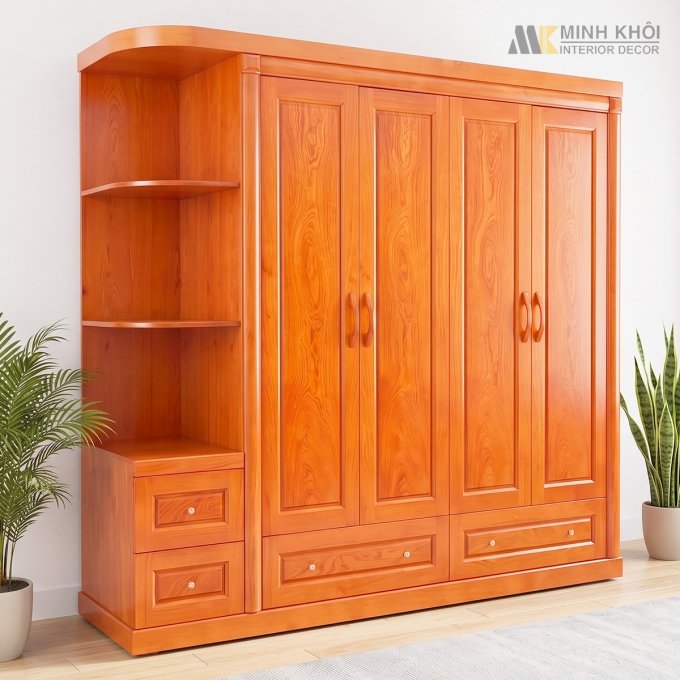Tủ Quần Áo 4 Cánh Có Kệ Trang Trí - TA922