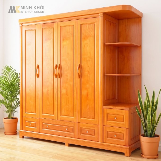 Tủ Quần Áo 4 Cánh Có Kệ Trang Trí - TA948