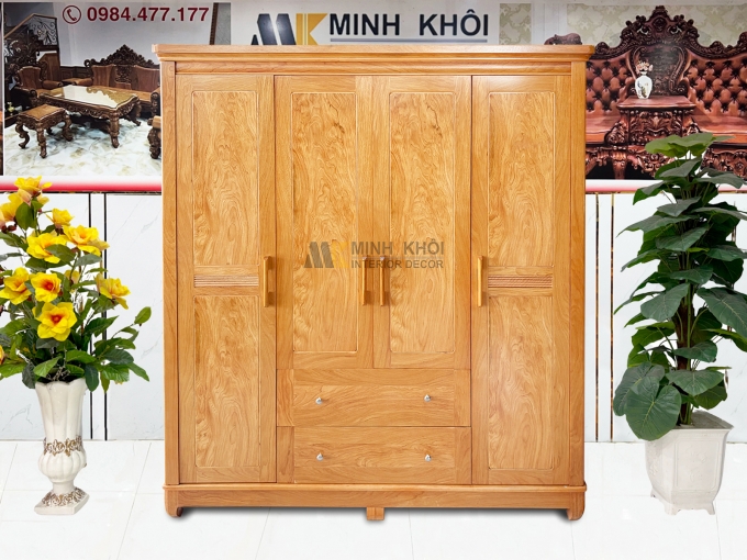 Tủ Quần Áo 4 Cánh Gỗ Gõ Đỏ Hiện Đại – TA937
