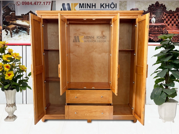 Tủ Quần Áo 4 Cánh Gỗ Gõ Đỏ Hiện Đại – TA937