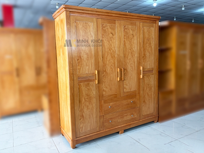 Tủ Quần Áo 4 Cánh Gỗ Gõ Đỏ Hiện Đại – TA937