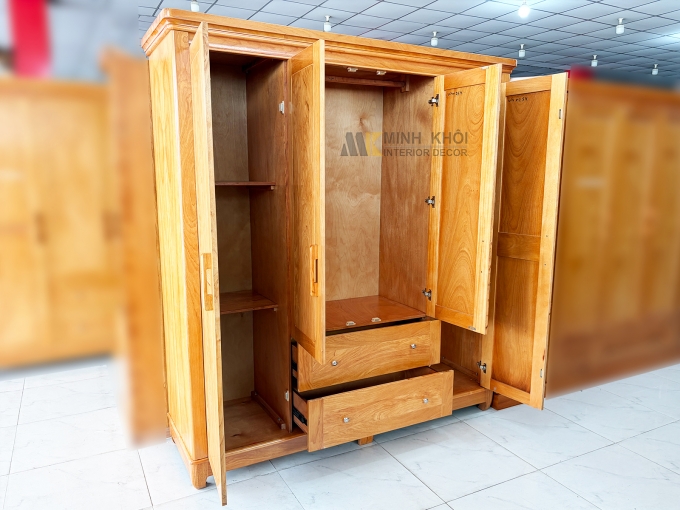 Tủ Quần Áo 4 Cánh Gỗ Gõ Đỏ Hiện Đại – TA937