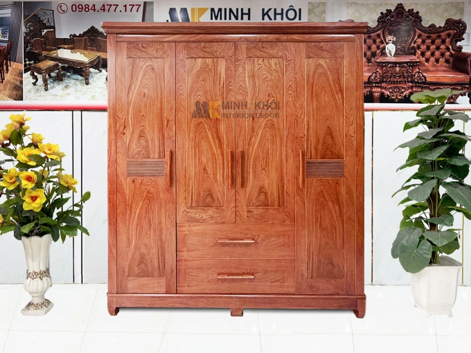 Tủ Quần Áo 4 Cánh Gỗ Hương Đá Hiện Đại – TA935
